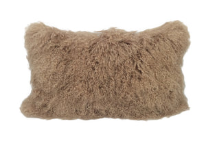 Homeroots 17" Beige Genuine Tibetan Lamb Fur Pillow With Microsuede Backing   334362
