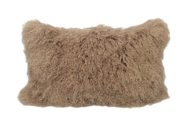Homeroots 17" Beige Genuine Tibetan Lamb Fur Pillow With Microsuede Backing   334362