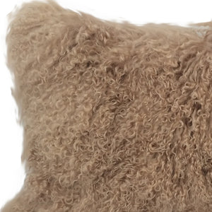 Homeroots 17" Beige Genuine Tibetan Lamb Fur Pillow With Microsuede Backing   334362