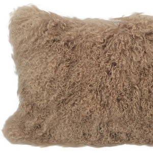 Homeroots 17" Beige Genuine Tibetan Lamb Fur Pillow With Microsuede Backing   334362