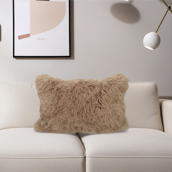 HomeRoots 17" Beige Microsuede Down Lumbar Throw Pillow - Plush Supportive Comfort for Sofas & Chairs 334362