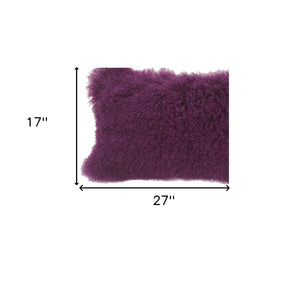 Homeroots 17" Purple Genuine Tibetan Lamb Fur Pillow With Microsuede Backing   334363