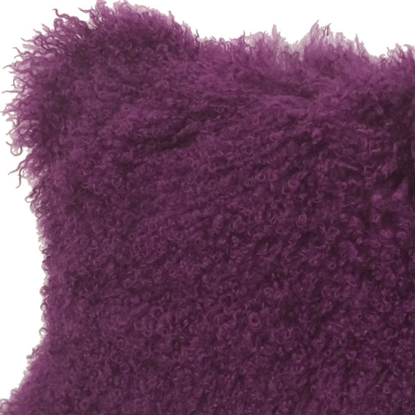 Homeroots 17" Purple Genuine Tibetan Lamb Fur Pillow With Microsuede Backing   334363