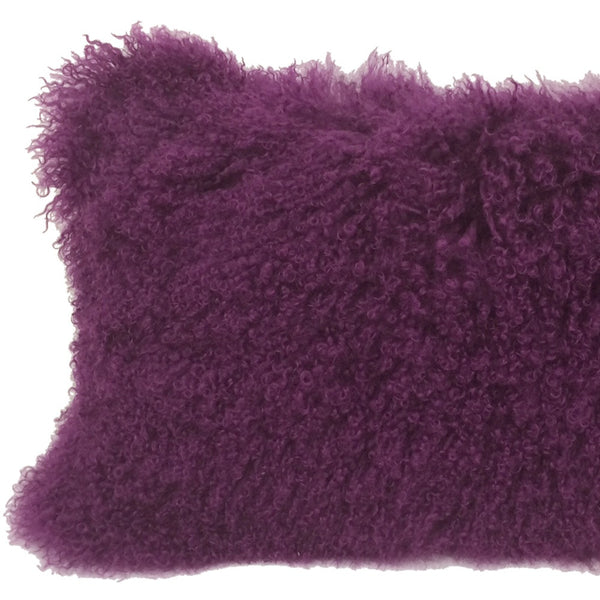 Homeroots 17" Purple Genuine Tibetan Lamb Fur Pillow With Microsuede Backing   334363