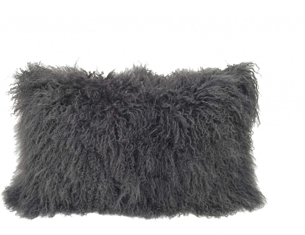 Homeroots 17" Charcoal Genuine Tibetan Lamb Fur Pillow With Microsuede Backing   334364