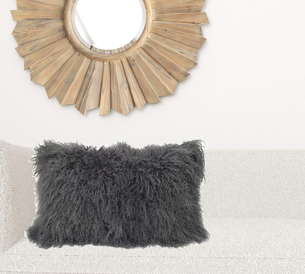 Homeroots 17" Charcoal Genuine Tibetan Lamb Fur Pillow With Microsuede Backing   334364