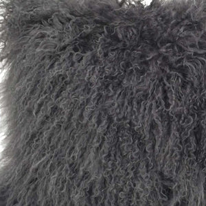 HomeRoots 17" Charcoal Tibetan Lamb Fur Lumbar Pillow - Luxurious Comfort with Microsuede Backing & Support 334364