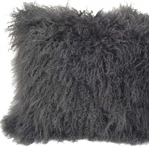 HomeRoots 17" Charcoal Tibetan Lamb Fur Lumbar Pillow - Luxurious Comfort with Microsuede Backing & Support 334364