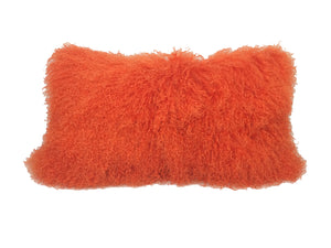 Homeroots 17" Orange Genuine Tibetan Lamb Fur Pillow With Microsuede Backing   334365
