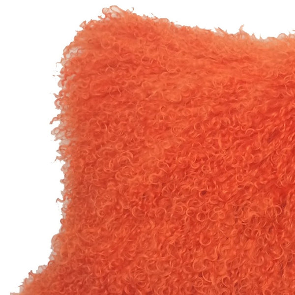 HomeRoots 17" Orange Genuine Tibetan Lamb Fur Pillow - Luxurious Plush Comfort for Stylish Home Decor & Support 334365