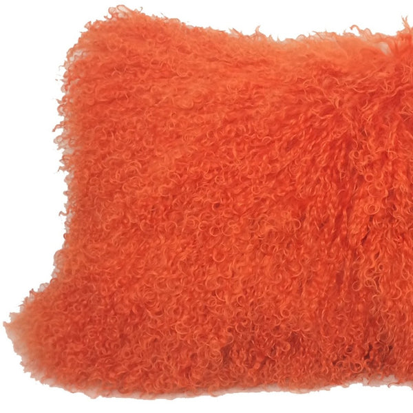 HomeRoots 17" Orange Genuine Tibetan Lamb Fur Pillow - Luxurious Plush Comfort for Stylish Home Decor & Support 334365