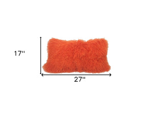 HomeRoots 17" Orange Genuine Tibetan Lamb Fur Pillow - Luxurious Plush Comfort for Stylish Home Decor & Support 334365