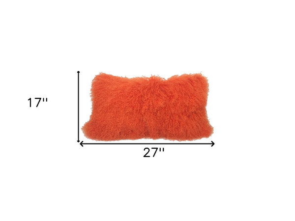 HomeRoots 17" Orange Genuine Tibetan Lamb Fur Pillow - Luxurious Plush Comfort for Stylish Home Decor & Support 334365