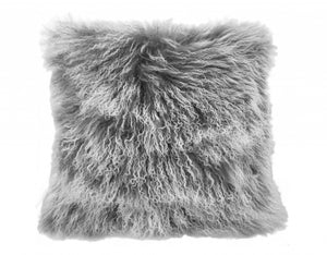 Homeroots 20" Grey Genuine Tibetan Lamb Fur Pillow With Microsuede Backing   334366
