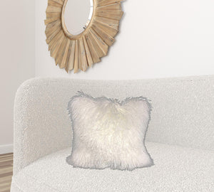 Homeroots 20" Bright White Genuine Tibetan Lamb Fur Pillow With Microsuede Backing   334367