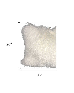 Homeroots 20" Bright White Genuine Tibetan Lamb Fur Pillow With Microsuede Backing   334367