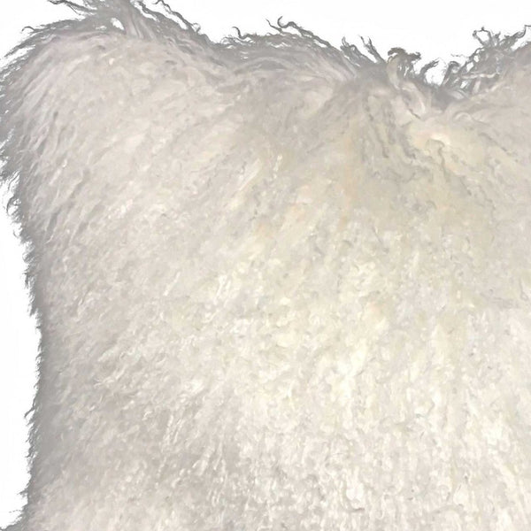 Homeroots 20" Bright White Genuine Tibetan Lamb Fur Pillow With Microsuede Backing   334367