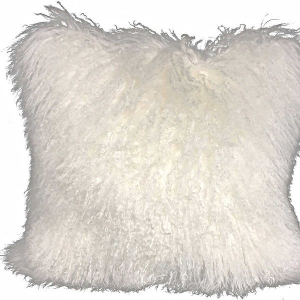 Homeroots 20" Bright White Genuine Tibetan Lamb Fur Pillow With Microsuede Backing   334367