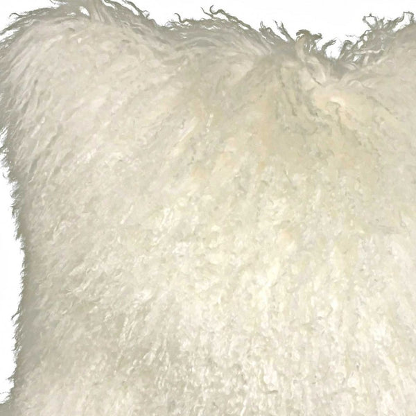 Homeroots 20" Creamy White Genuine Tibetan Lamb Fur Pillow With Microsuede Backing   334368