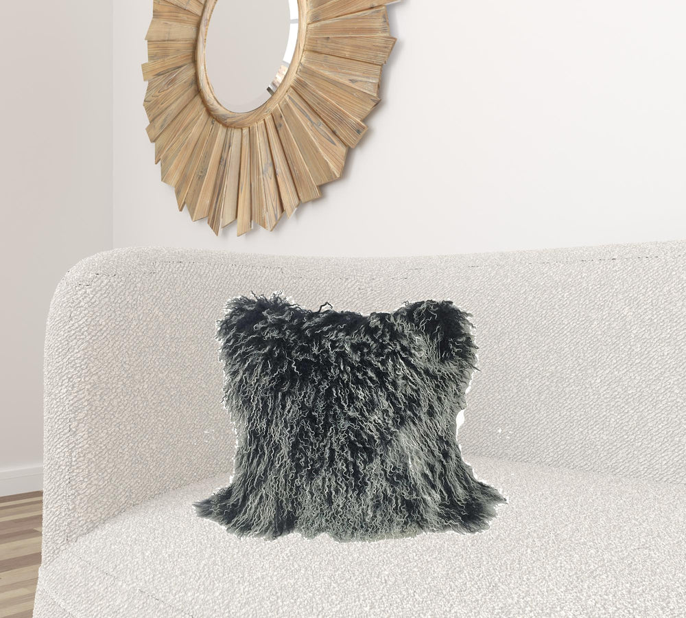 Homeroots 20" Black White Genuine Tibetan Lamb Fur Pillow With Microsuede Backing   334369