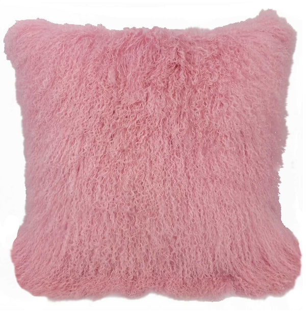 Homeroots 20" Pink Genuine Tibetan Lamb Fur Pillow With Microsuede Backing   334370