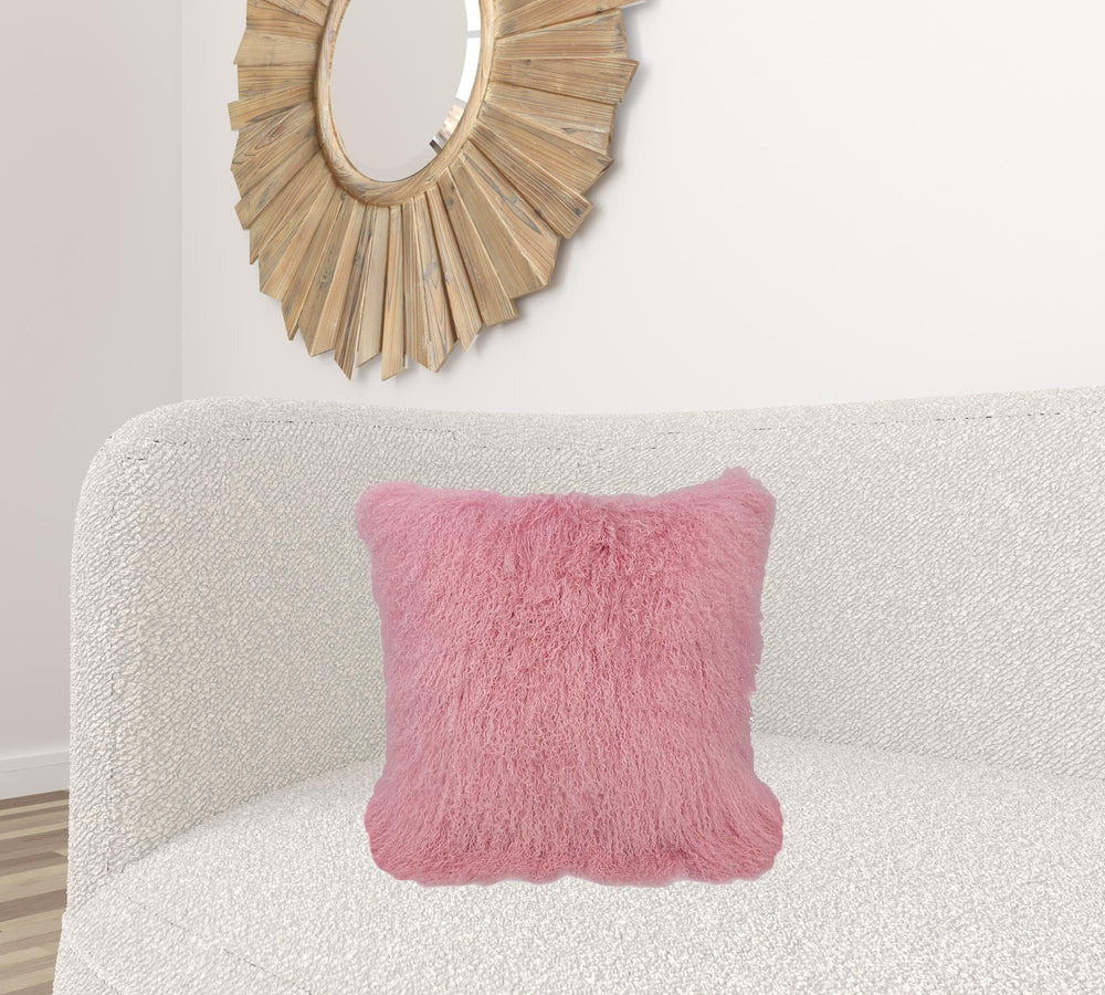 Homeroots 20" Pink Genuine Tibetan Lamb Fur Pillow With Microsuede Backing   334370