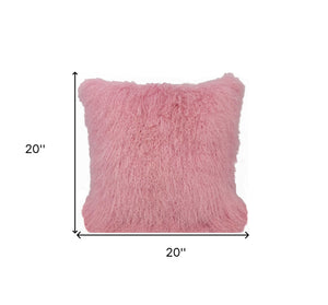 Homeroots 20" Pink Genuine Tibetan Lamb Fur Pillow With Microsuede Backing   334370