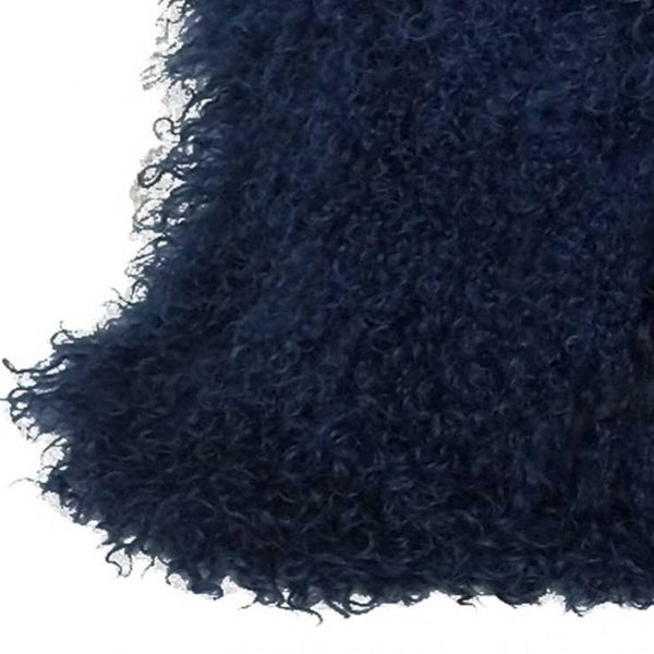 Homeroots 20" Navy Blue Genuine Tibetan Lamb Fur Pillow With Microsuede Backing   334371