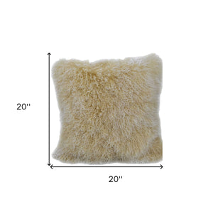Homeroots 20" Gold Genuine Tibetan Lamb Fur Pillow With Microsuede Backing   334372