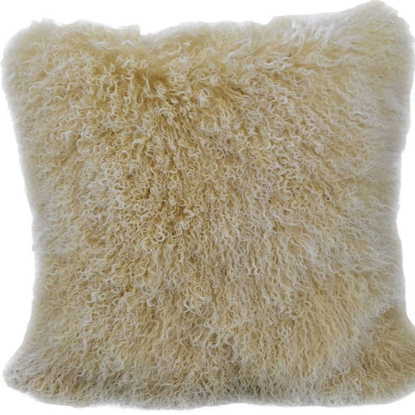 Homeroots 20" Gold Genuine Tibetan Lamb Fur Pillow With Microsuede Backing   334372
