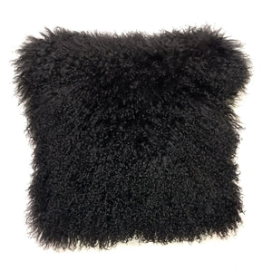 Homeroots 20" Black Genuine Tibetan Lamb Fur Pillow With Microsuede Backing   334373