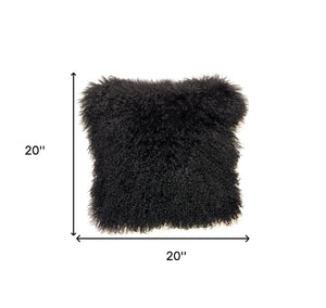 Homeroots 20" Black Genuine Tibetan Lamb Fur Pillow With Microsuede Backing   334373