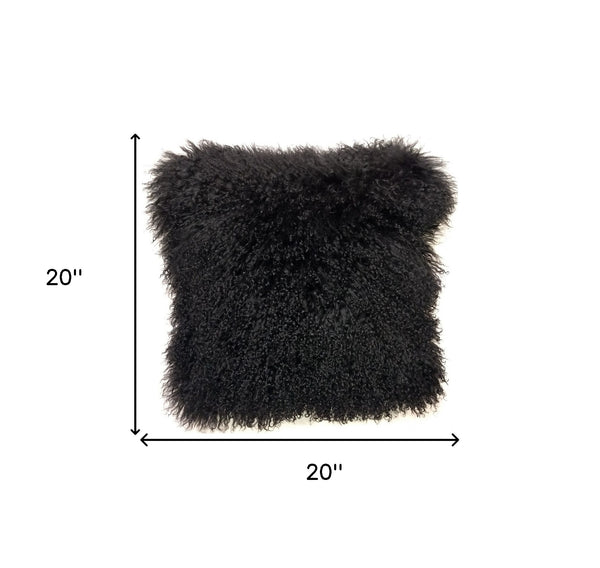 Homeroots 20" Black Genuine Tibetan Lamb Fur Pillow With Microsuede Backing   334373