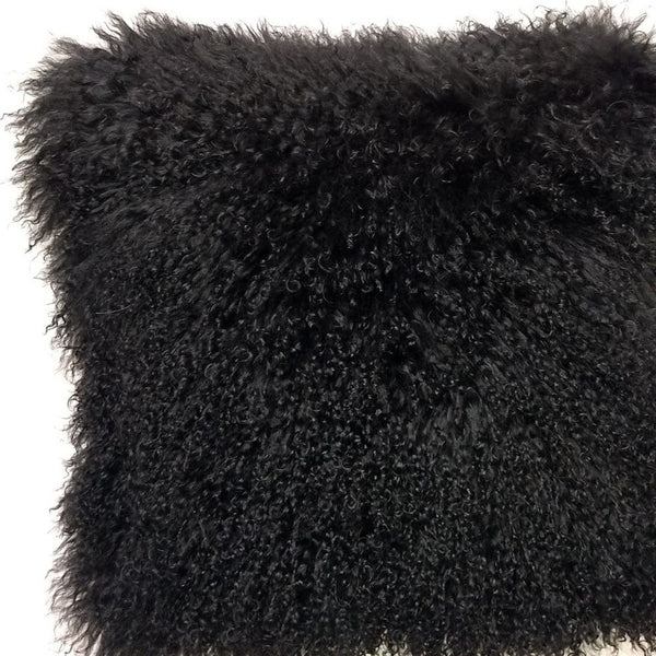 Homeroots 20" Black Genuine Tibetan Lamb Fur Pillow With Microsuede Backing   334373