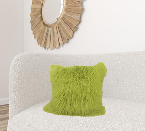 Homeroots 20" Lime Green Genuine Tibetan Lamb Fur Pillow With Microsuede Backing   334374