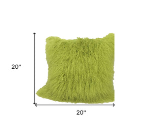 Homeroots 20" Lime Green Genuine Tibetan Lamb Fur Pillow With Microsuede Backing   334374