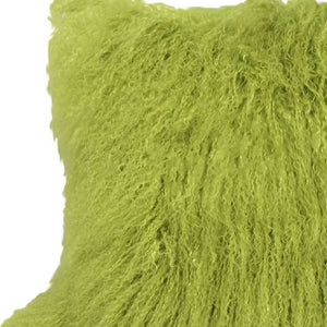 Homeroots 20" Lime Green Genuine Tibetan Lamb Fur Pillow With Microsuede Backing   334374