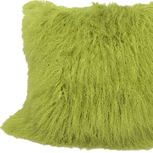 Homeroots 20" Lime Green Genuine Tibetan Lamb Fur Pillow With Microsuede Backing   334374