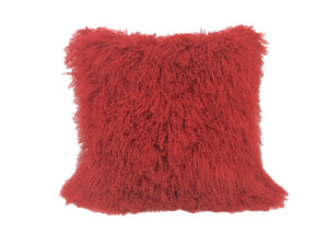 Homeroots 20" Red Genuine Tibetan Lamb Fur Pillow With Microsuede Backing   334375