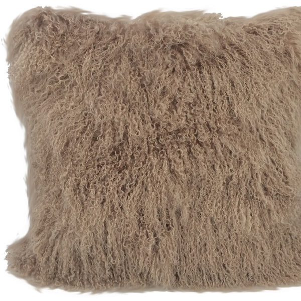 HomeRoots 20" Beige Genuine Tibetan Lamb Fur Pillow - Luxurious Comfort with Durable Microsuede Backing 334376
