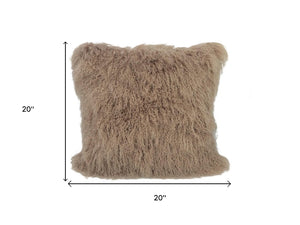 HomeRoots 20" Beige Genuine Tibetan Lamb Fur Pillow - Luxurious Comfort with Durable Microsuede Backing 334376