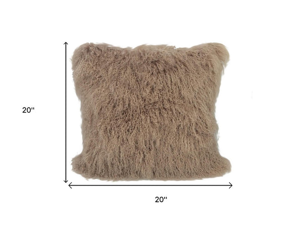 HomeRoots 20" Beige Genuine Tibetan Lamb Fur Pillow - Luxurious Comfort with Durable Microsuede Backing 334376