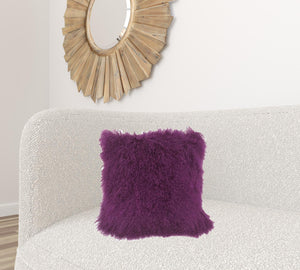 Homeroots 20" Purple Genuine Tibetan Lamb Fur Pillow With Microsuede Backing   334377