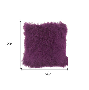 Homeroots 20" Purple Genuine Tibetan Lamb Fur Pillow With Microsuede Backing   334377