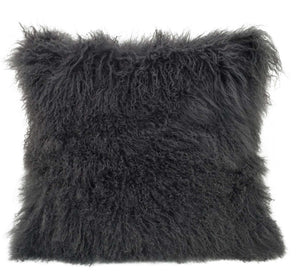 Homeroots 20" Charcoal Genuine Tibetan Lamb Fur Pillow With Microsuede Backing   334378