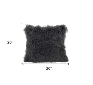 HomeRoots 20" Charcoal Genuine Tibetan Lamb Fur Pillow - Plush Comfort, Durable Microsuede Back, Chic Accent 334378
