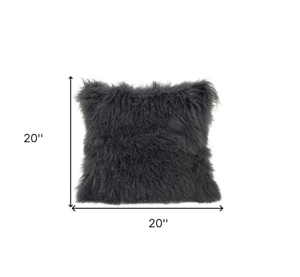 HomeRoots 20" Charcoal Genuine Tibetan Lamb Fur Pillow - Plush Comfort, Durable Microsuede Back, Chic Accent 334378