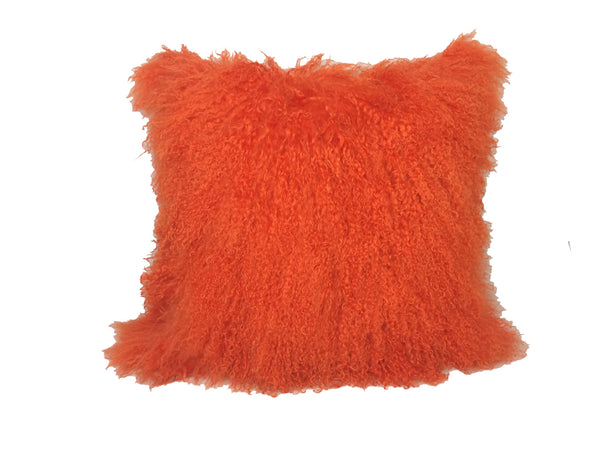 Homeroots 20" Orange Genuine Tibetan Lamb Fur Pillow With Microsuede Backing   334379
