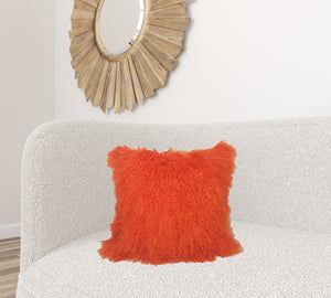 Homeroots 20" Orange Genuine Tibetan Lamb Fur Pillow With Microsuede Backing   334379