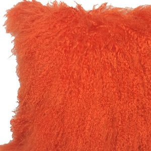 HomeRoots 20" Orange Genuine Tibetan Lamb Fur Pillow - Luxurious Softness with Durable Microsuede Backing 334379